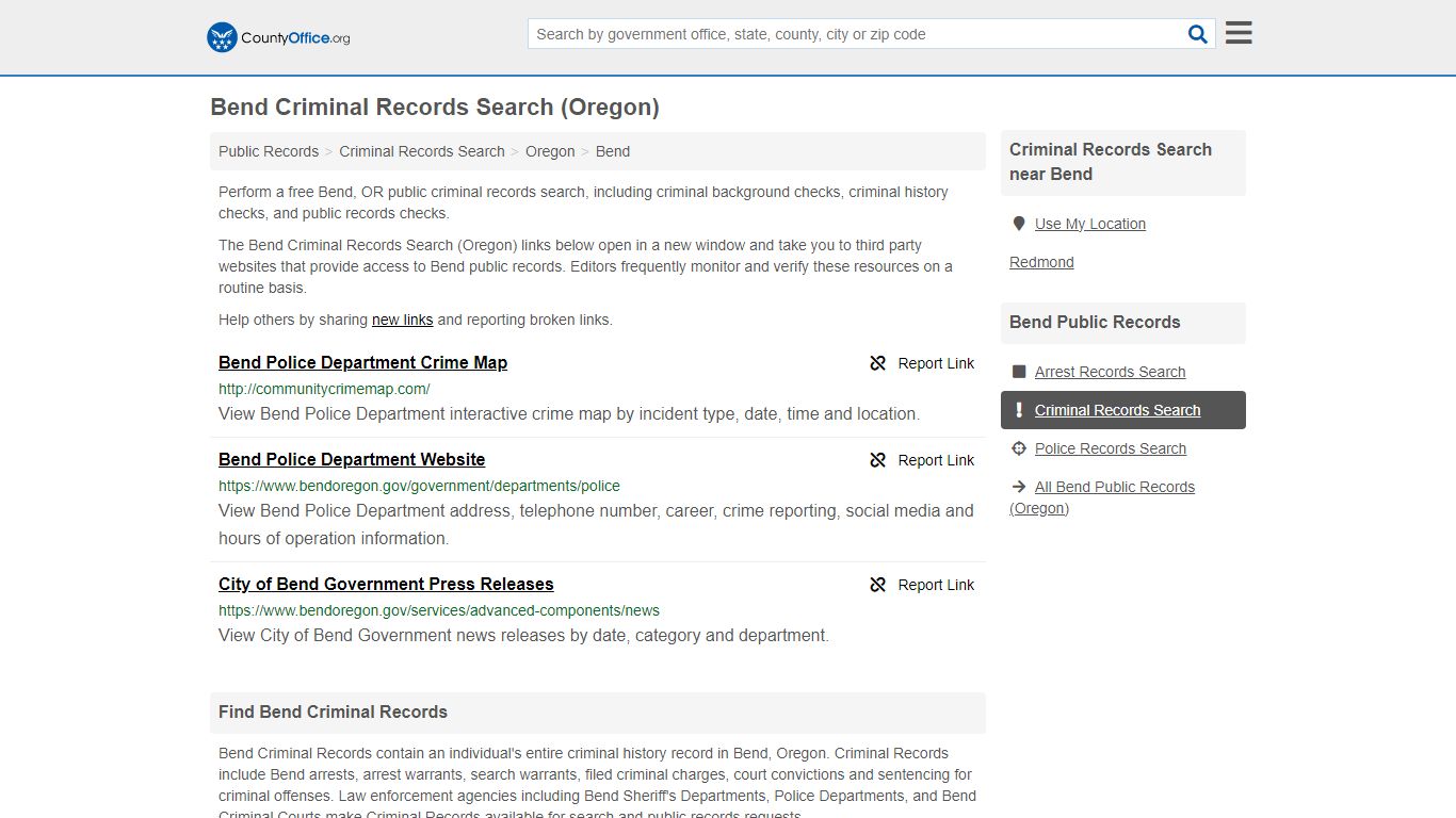 Bend Criminal Records Search (Oregon) - countyoffice.org