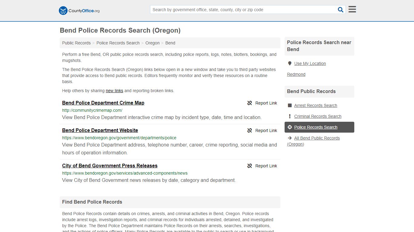 Bend Police Records Search (Oregon) - County Office