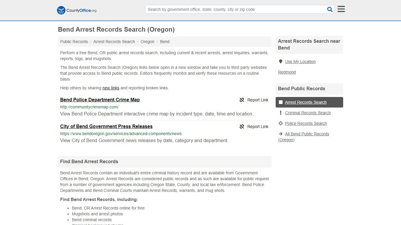Arrest Records Search - Bend, OR (Arrests & Mugshots) - County Office